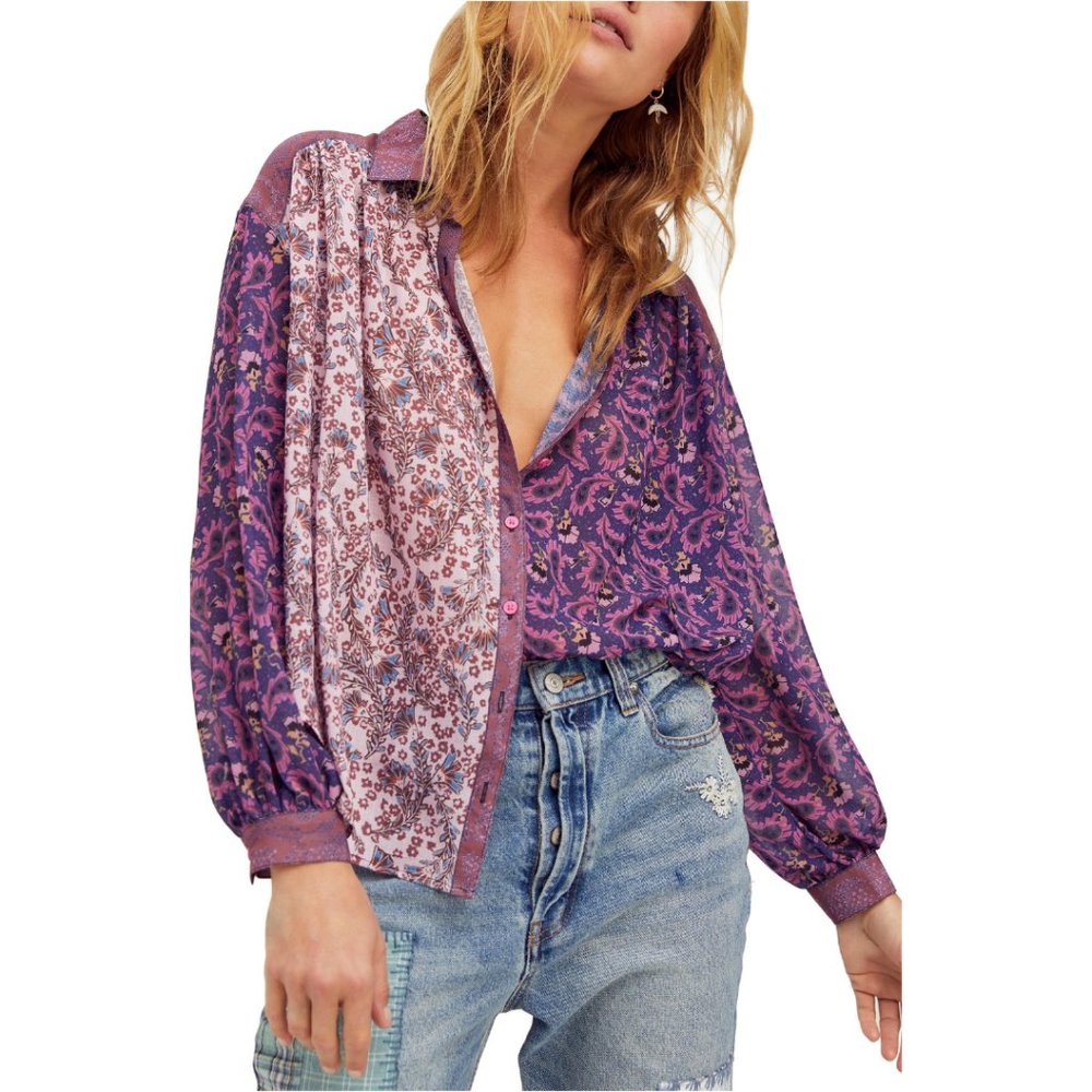 Free People Mixed Print Dani Button-Down Top - Picture 1 of 6